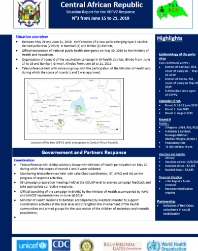 Central African Republic Situation Report for the VDPV2 Response 
